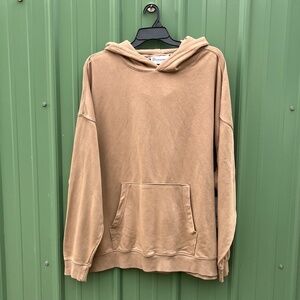 Men’s Casual Tan Oversized Fleece Hoodie Sweatshirt Top Size L